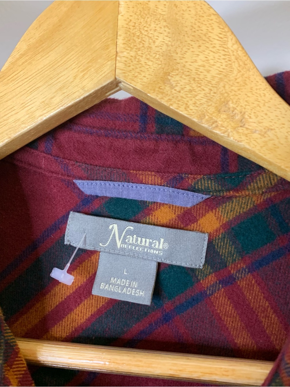 Natural Reflections Maroon Plaid Button-Up Shirt Stripes Size L - Picture 4 of 6